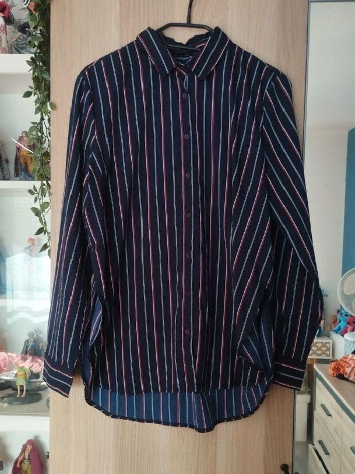 Chemise oversize bleu marine rayé blanc et rouge neuve Jennyfer - Taille S 36