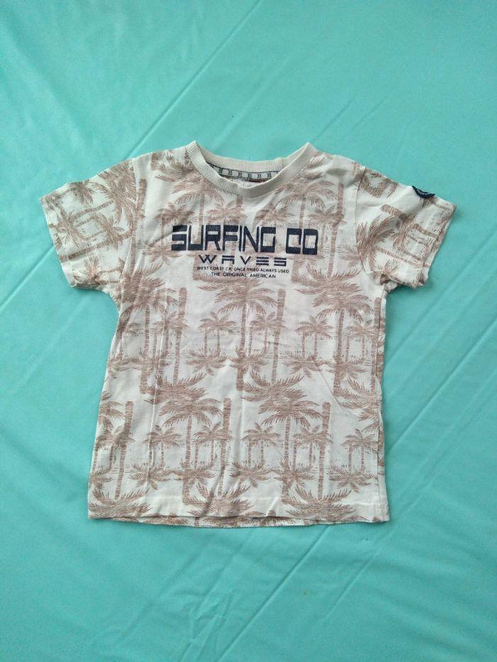 T-shirt blanc palmiers marron T7A Lucky Kids #1 - photo numéro 1