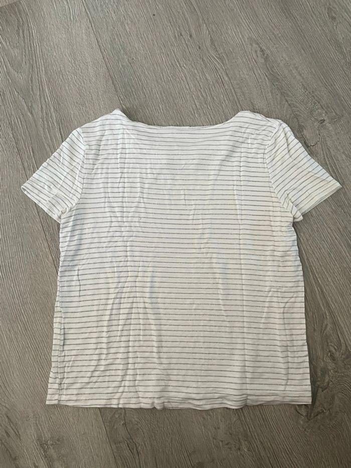 T-Shirt col rond blanc rayé gris argenté pimkie taille M - photo numéro 4