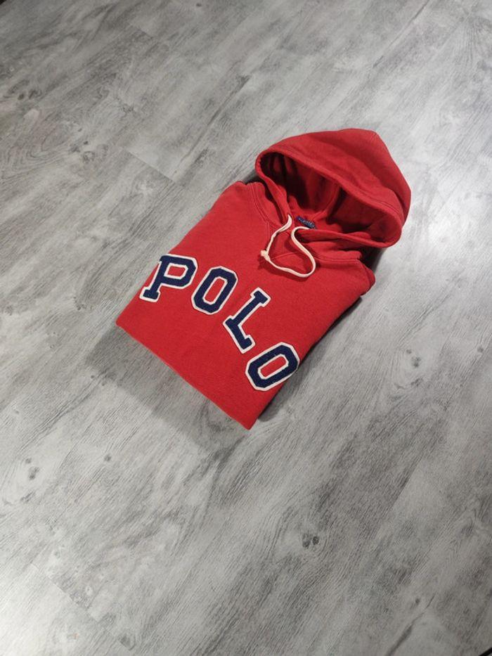 Sweat à Capuche Ralph Lauren 1967 Rouge Logo Brodé Bleu Taille M Homme - photo numéro 2