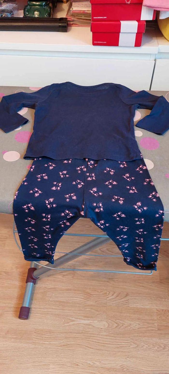 Joli pyjama 2 pièces bébé fille In Extenso 18 mois bleu marine "chat" très bon état - photo numéro 2