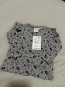 T-shirt doux gris à fleurs côtelé Zara neuf 12-18mois