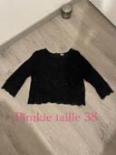 Blouse courte en dentelle crochet noir manches 3/4 pimkie taille 38