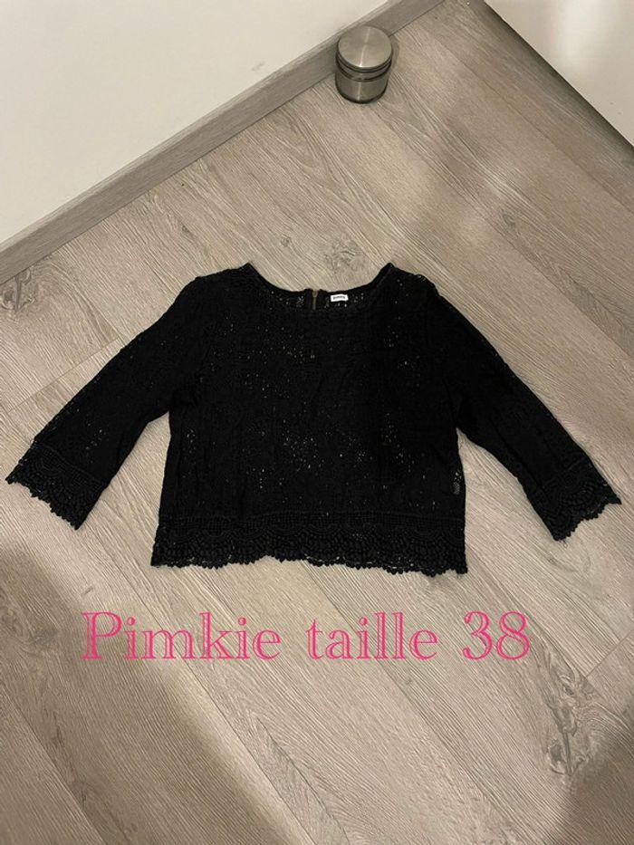 Blouse courte en dentelle crochet noir manches 3/4 pimkie taille 38 - photo numéro 1