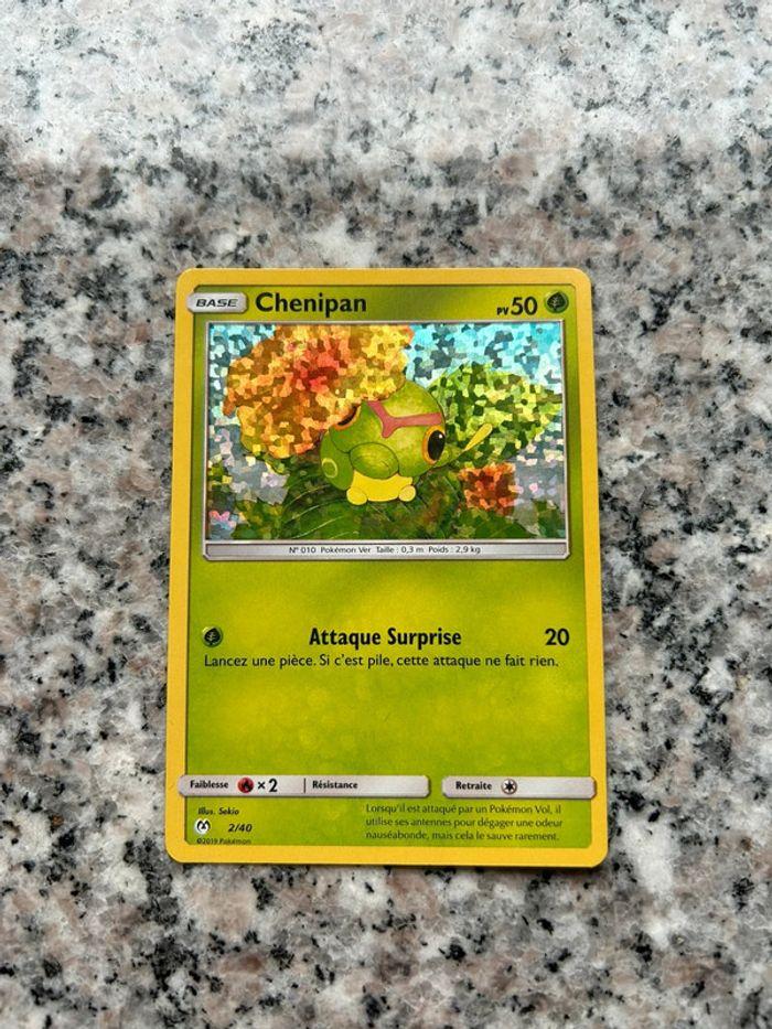 Carte Pokémon française Chenipan, holo mosaïque, 2/40, 2019, Soleil & Lune, état neuf - photo numéro 1