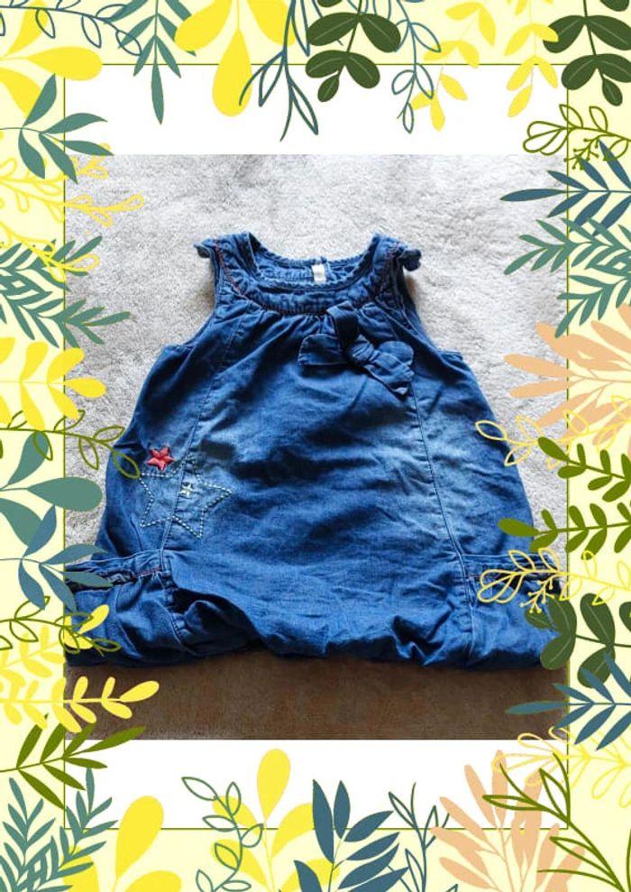 Robe jean sans manches bouffante sur le bas bébé fille 12 mois - photo numéro 1