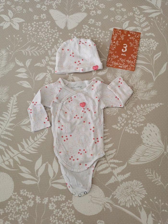 Ensemble body et bonnet - bébé fille - 3mois/56cm - photo numéro 1