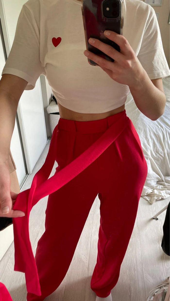 Pantalon fluide rouge ZARA - photo numéro 4