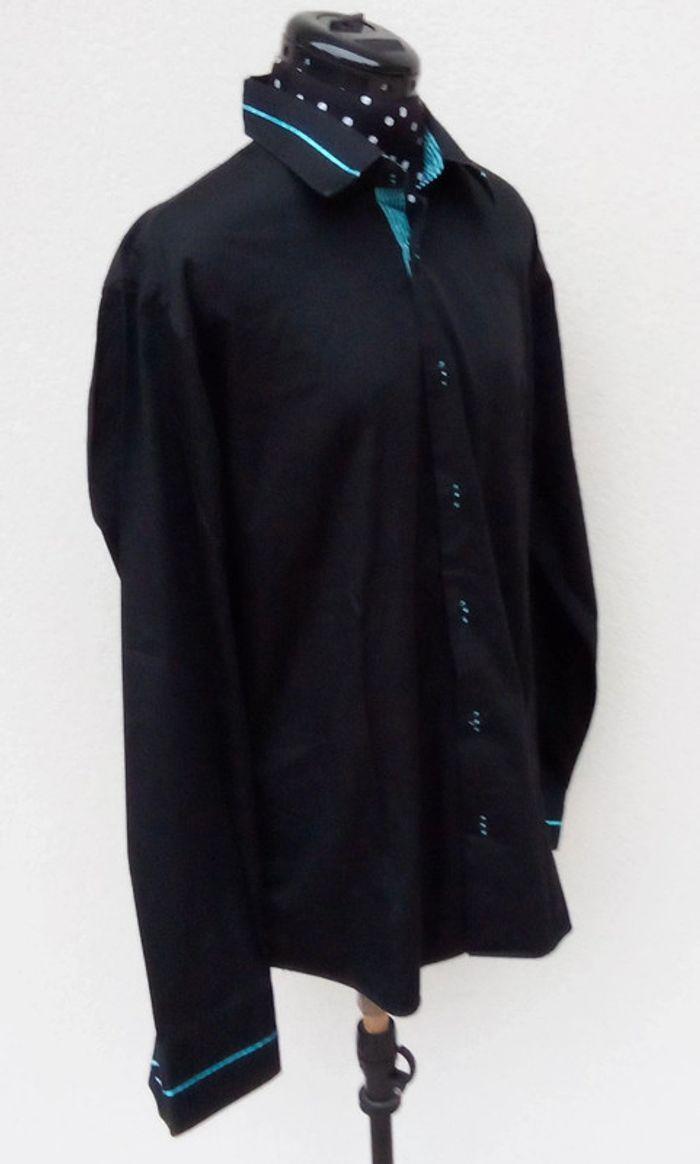 Chemise manches longues Slim Fit noire et turquoise Studio XL - photo numéro 2