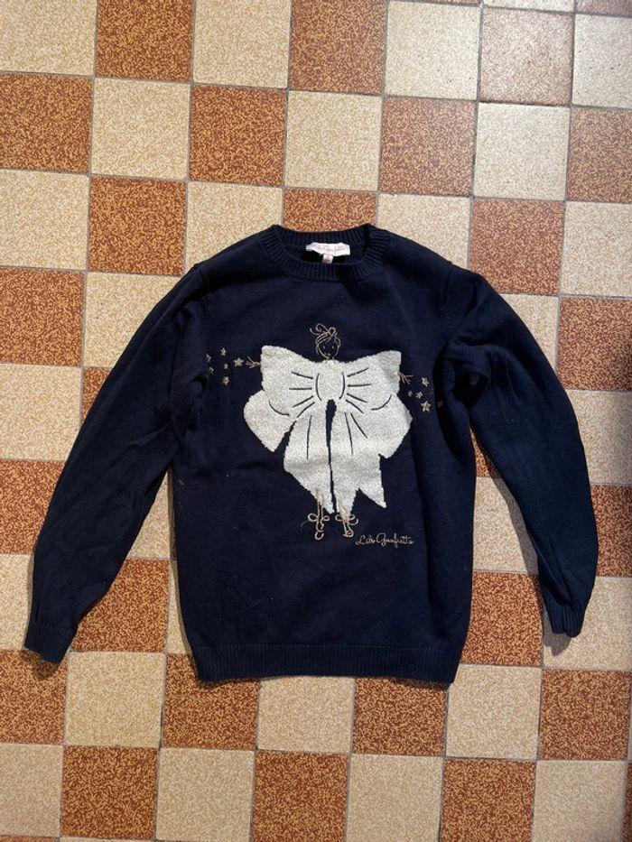 Pull fille bleu marine motif nœud