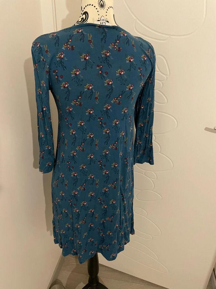 Robe manches 3/4 bleu canard fleurs multicolore la halle taille XS - photo numéro 4