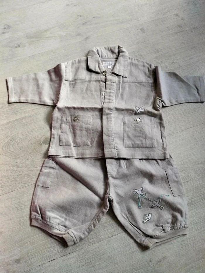 Ensemble veste et pantalon en lin gris souris Arthur et Felicie baby 55%lin - photo numéro 1