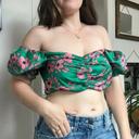 Top Bustier avec manches , Zara XL à fleurs vert et rose satin