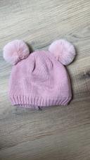 Bonnet rose pompon 3-6 mois