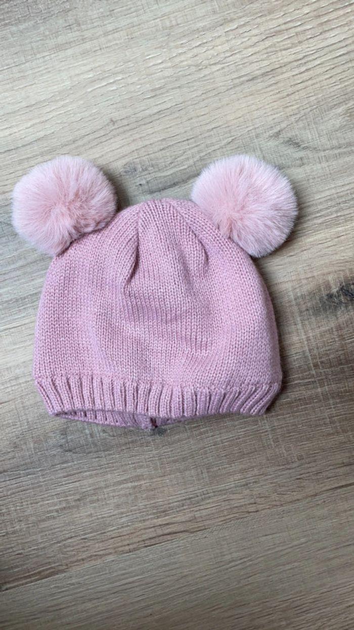 Bonnet rose pompon 3-6 mois - photo numéro 1