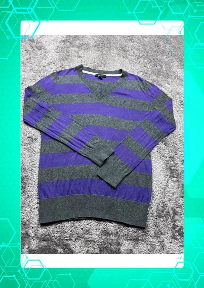 👕 Pull col V Nautica Violet Gris Taille S 👕 - photo numéro 1