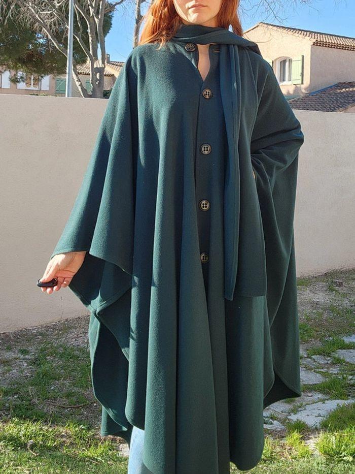 Manteau cape vert émeraude laine et cachemire Peter James - photo numéro 10