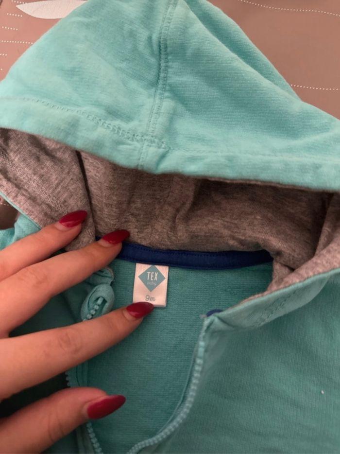 Veste légère bleu turquoise avec capuche garçon 9 mois - photo numéro 3