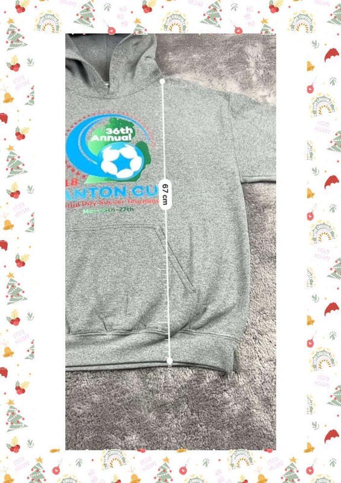 👕 Sweat à capuche University Rare Vintage y2k 90s 2000s Memorial Day Soccer 2018 Gris Taille M 👕 - photo numéro 3