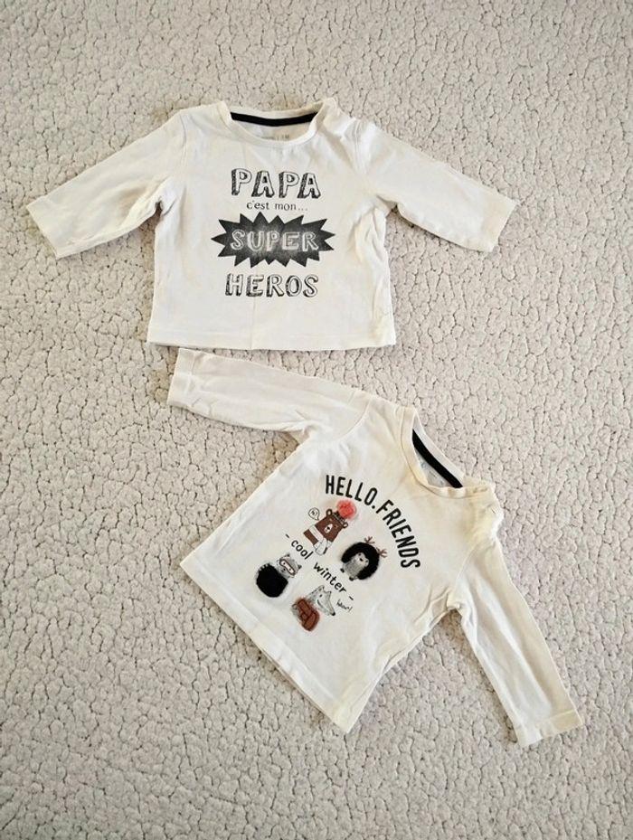 Lot de 2 t-shirts blanc animaux et 'Papa super héros' T3M Gémo - photo numéro 1