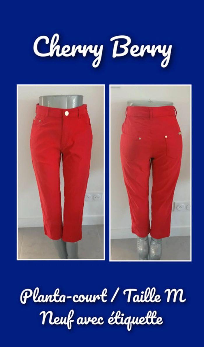 Panta-court rouge doré jean stretch Taille M Cherry Berry - photo numéro 1