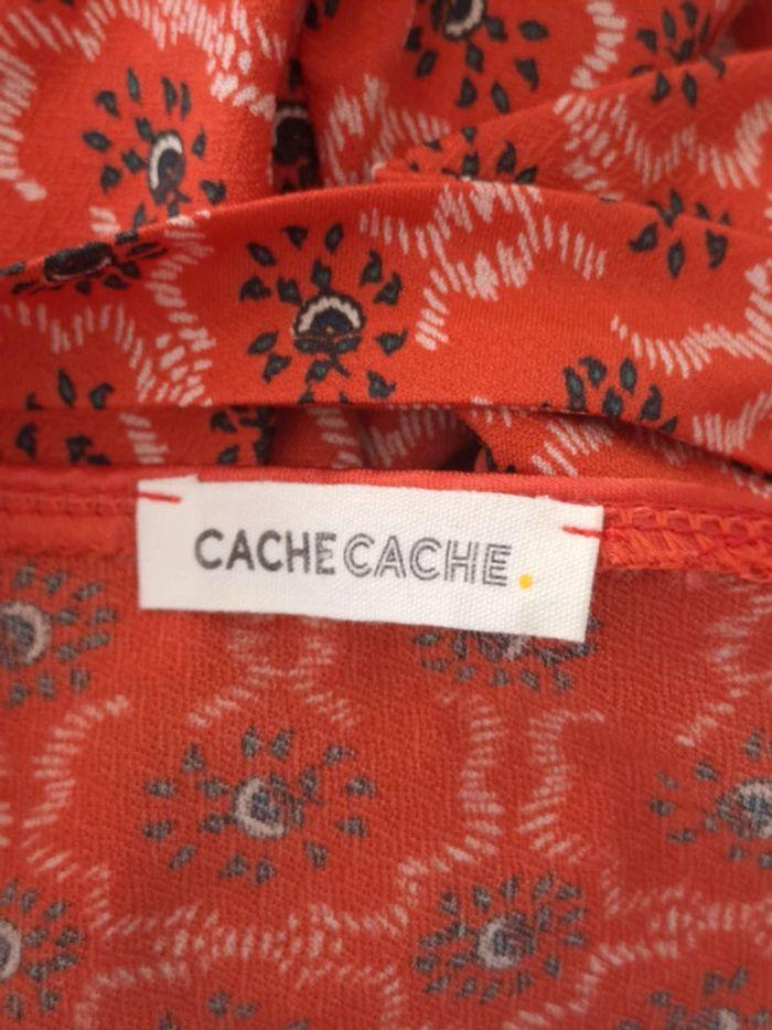 Blouse manches courtes col en V effet boule orange à motif Marque cache cache taille S - photo numéro 4