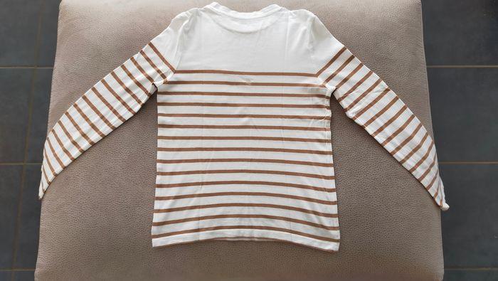 Tee-shirt marinière manches longues garçon blanc/marron taille 8ans - photo numéro 2