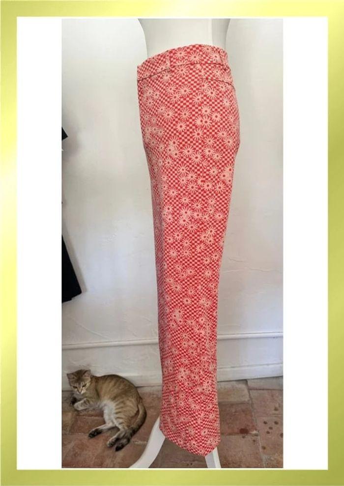 Pantalon évasé Zara motif fleurs rouge et blanc - photo numéro 3