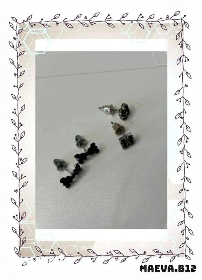 2 paires de boucles d’oreilles mini noir strass - photo numéro 2