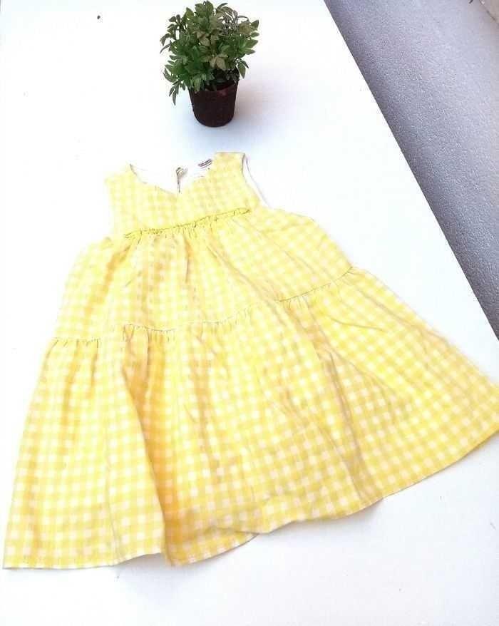 Robe cérémonie zara fille a carreaux jaune fluo, 24/36 mois, comme neuf - photo numéro 3