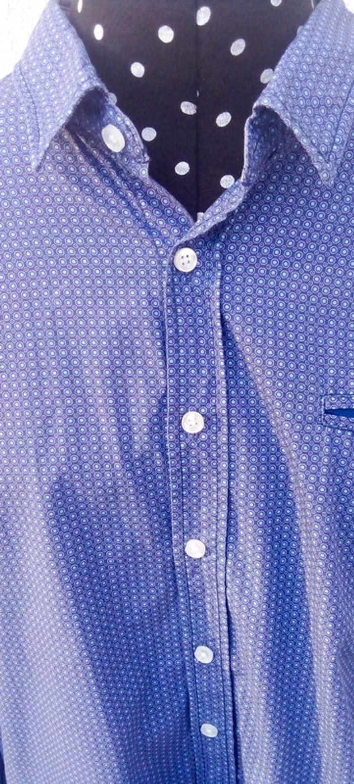 Chemise manches longues Izac bleue marine à petits motifs taille XL - photo numéro 2