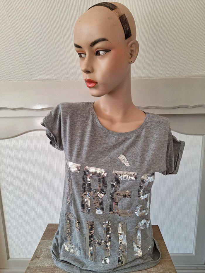 T-shirt enfant H&M gris à sequins T170cm - photo numéro 1