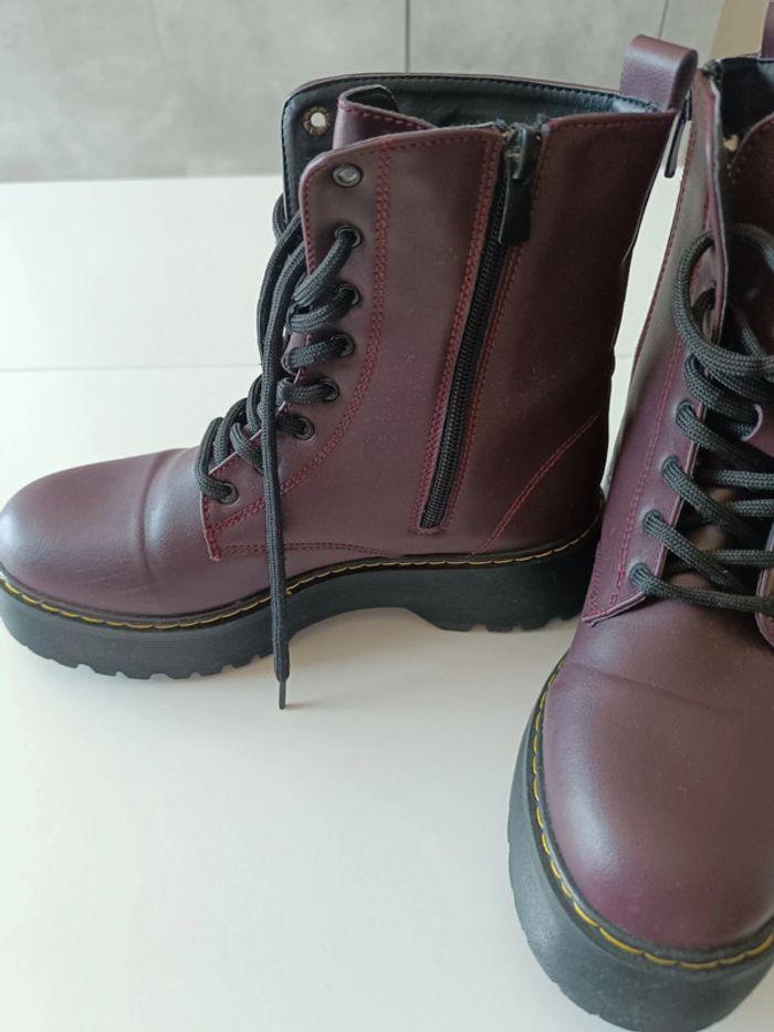 Bottes à lacets et fermeture éclair mi-mollet bordeau taille 38 - photo numéro 2