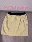 Jupe tulipe portefeuille jaune clair et noir taille élastique Naf Naf taille 38