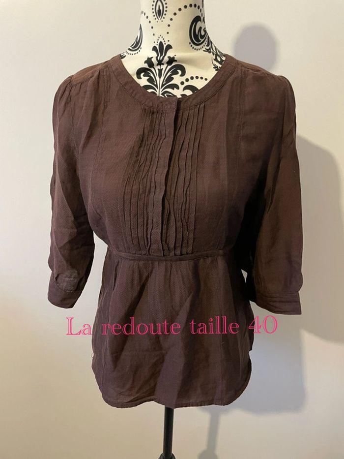 Blouse manche 3/4 marron lien ceinture col rond la redoute taille 40 - photo numéro 1