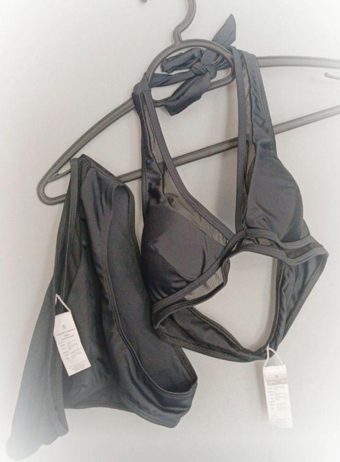 Maillot bain 2 pièces noir black basic simple cupshe s 36 noué nuque neuf swim bikini - photo numéro 1