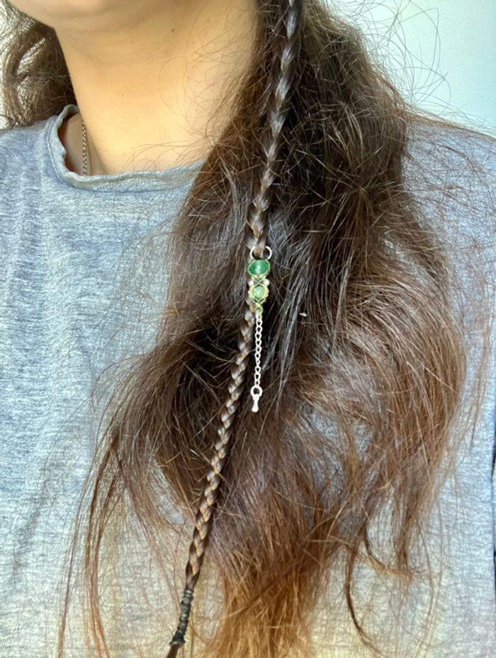 Bijou de cheveux - tresse/dread - en macramé avec pierre d’Aventurine et Unakite - photo numéro 3