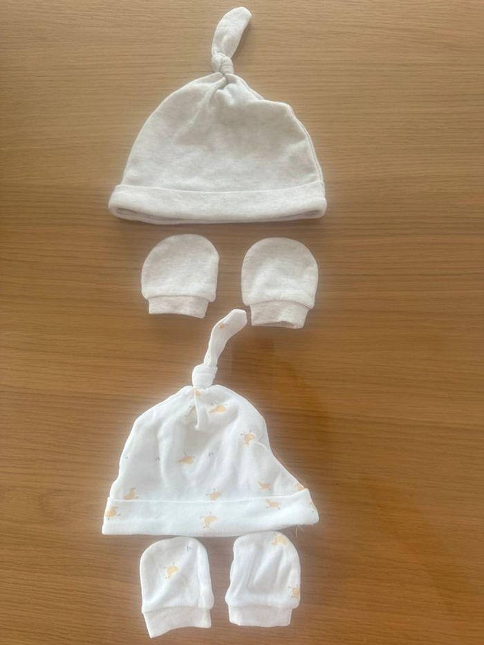 Lot de 2 bonnets de naissance avec moufles - photo numéro 4