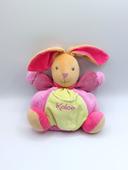 Doudou peluche lapin boule KALOO rose vert beige mauve 1998-2011 grelot 22 cm