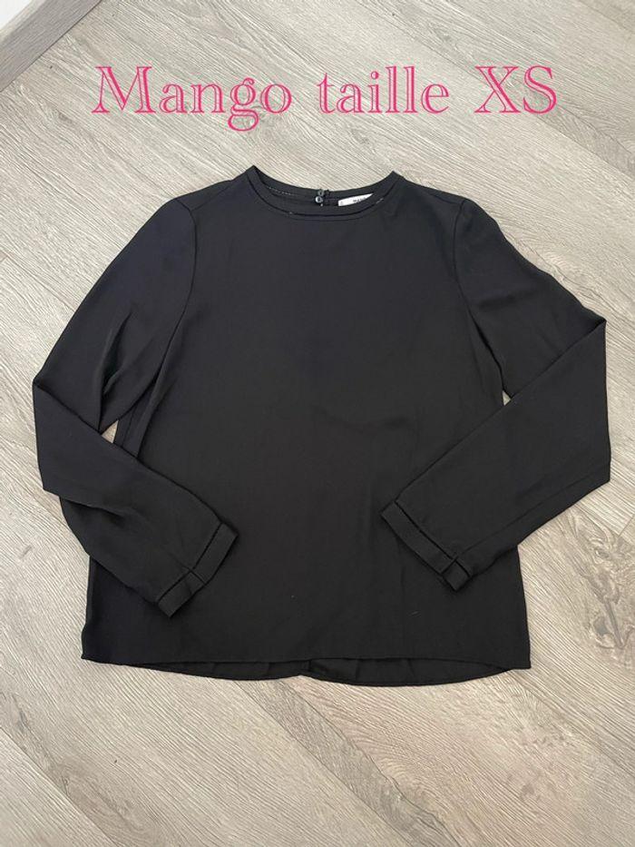 Blouse noir à manches longues en voile dentelle sur les bords mango taille XS - photo numéro 1