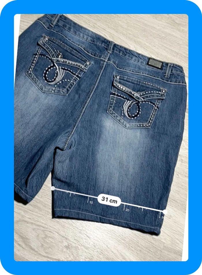 🩳 Short vintage brodé hip hop en jean Bleu Taille XL 🩳 - photo numéro 3