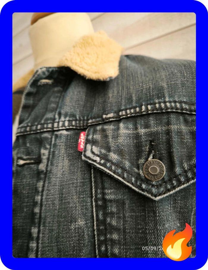 Veste en jeans bleu foncé avec col en sherpa taille m - photo numéro 2