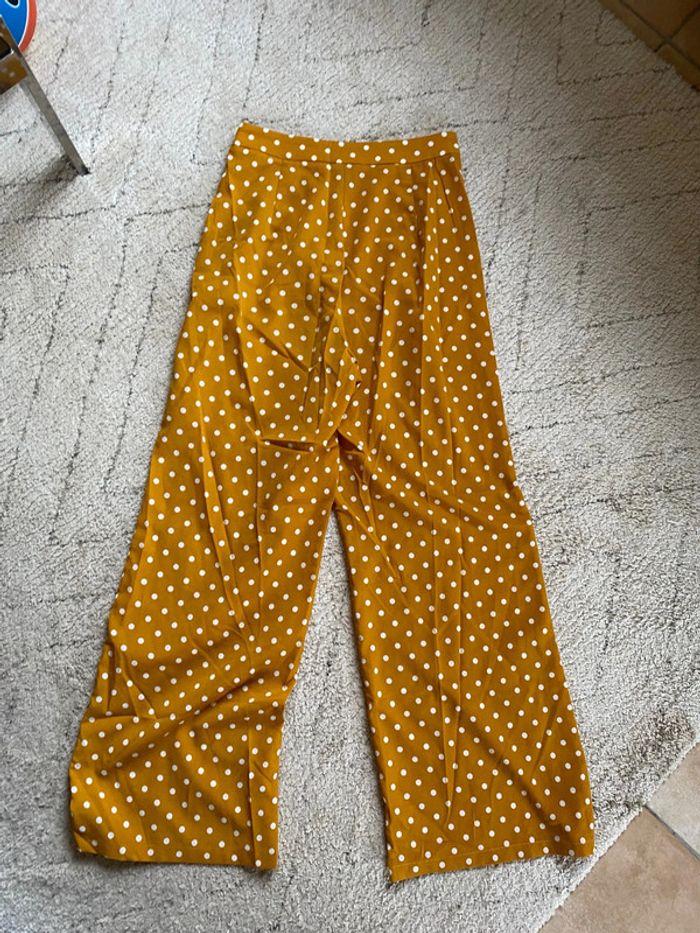 Pantalon fluide taille haute moutarde à pois S Shein - photo numéro 3