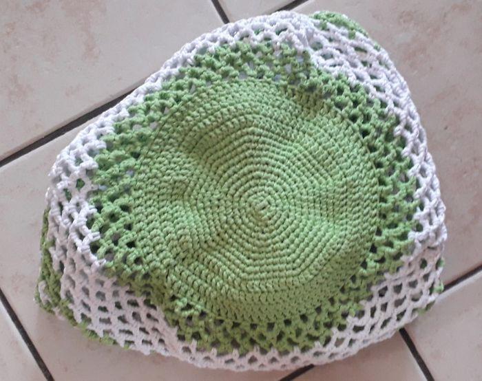 Sac crocheté de courses, de plage unique vert pomme et blanc - photo numéro 2