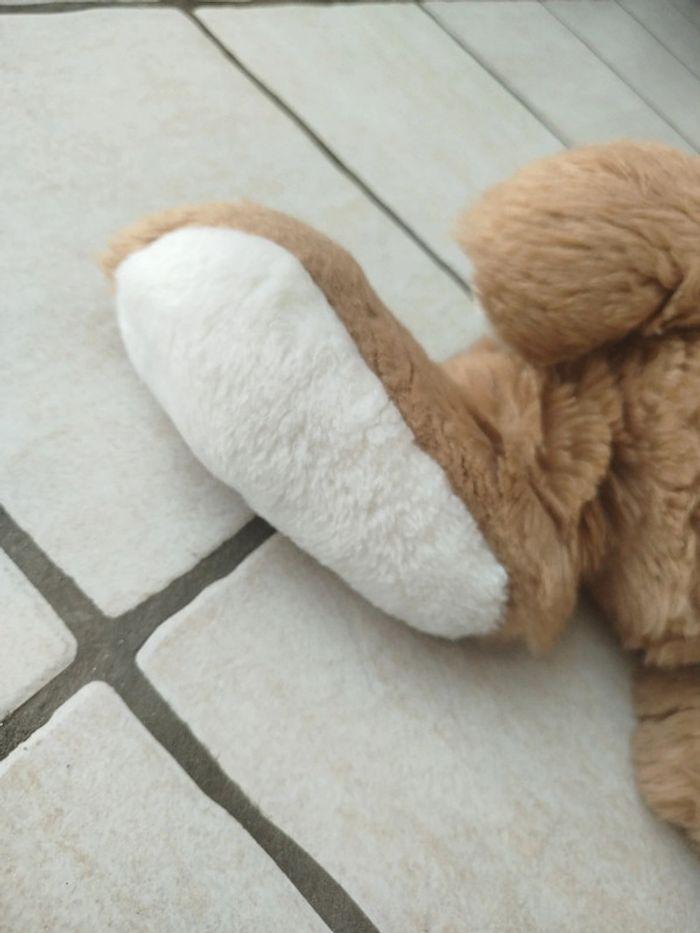 Ancienne peluche lapin beige blanc assis Ajena - photo numéro 2