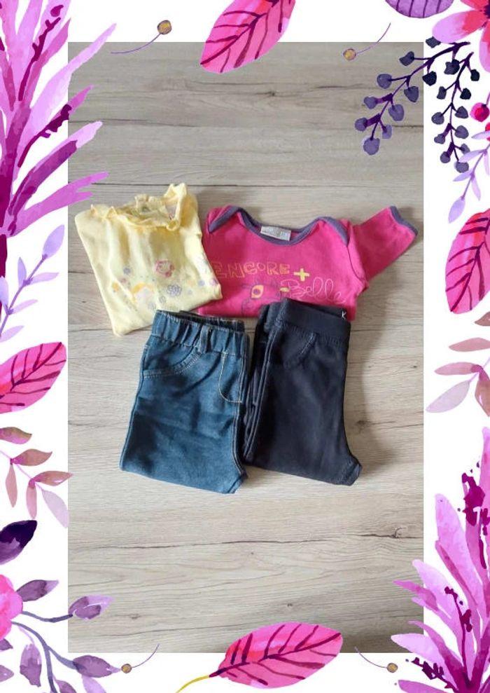 Lot 2 leggings, 1 body, 1 tee-shirt manches longues bébé fille 1 an - photo numéro 1