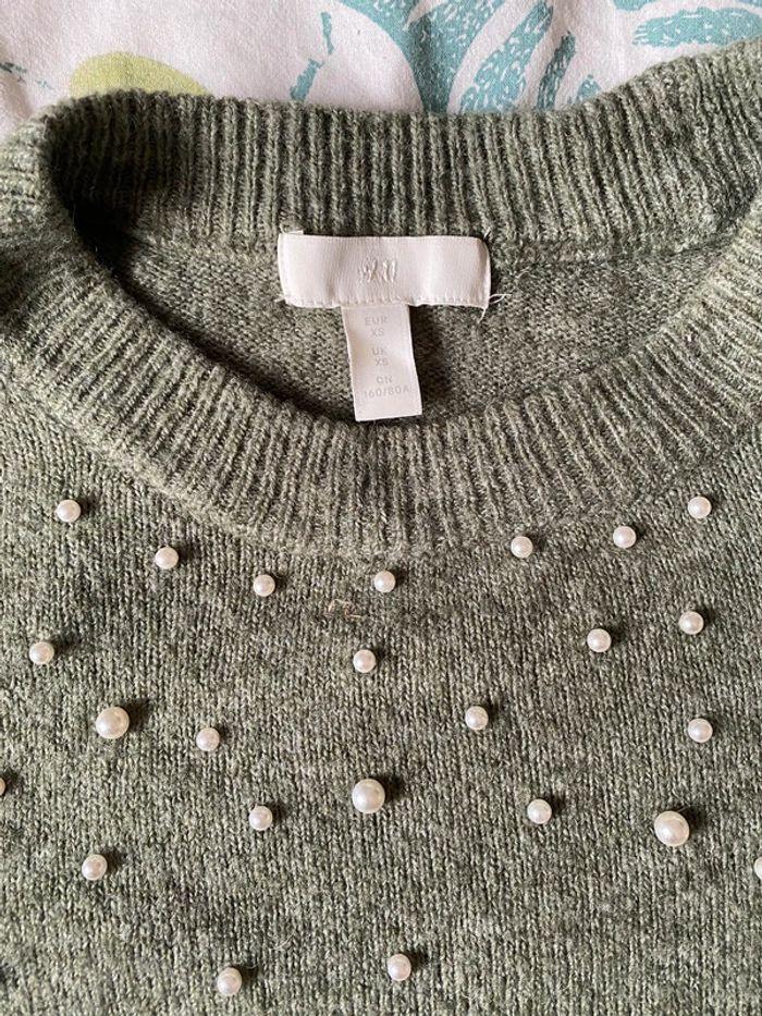 Pull vert H&M perles XS - photo numéro 3