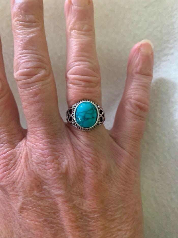 Bague vintage argentée bleue turquoise taille 52/53 - photo numéro 5