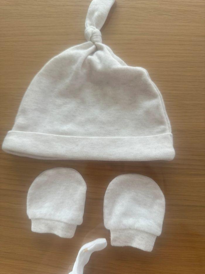 Lot de 2 bonnets de naissance avec moufles - photo numéro 2