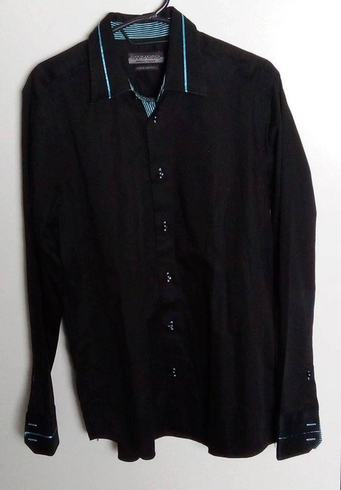 Chemise manches longues Slim Fit noire et turquoise Studio XL - photo numéro 5